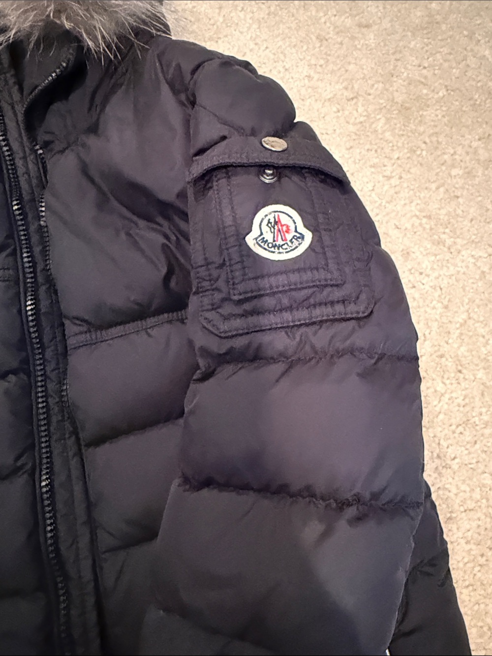 Moncler Black Down Jacket with Fur-Trim Hood - Picture 5 of 5